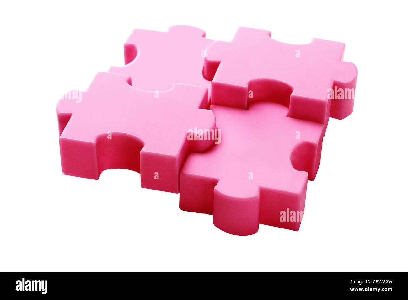 Interlocked Plastic Jigsaw Puzzle Blocks On White Background Stock Photo