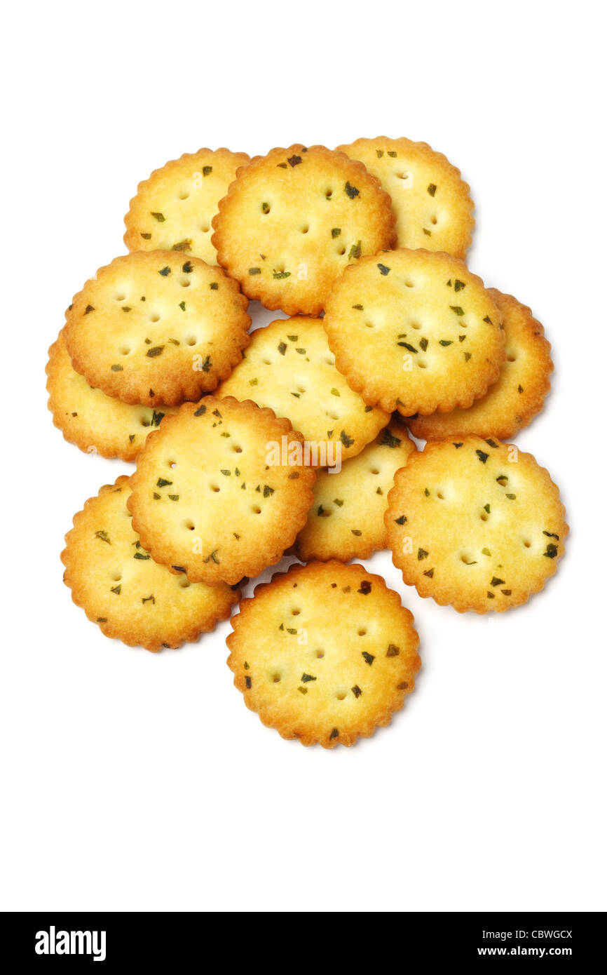 Fresh Crispy Vegetarian Cookies on White Background Stock Photo
