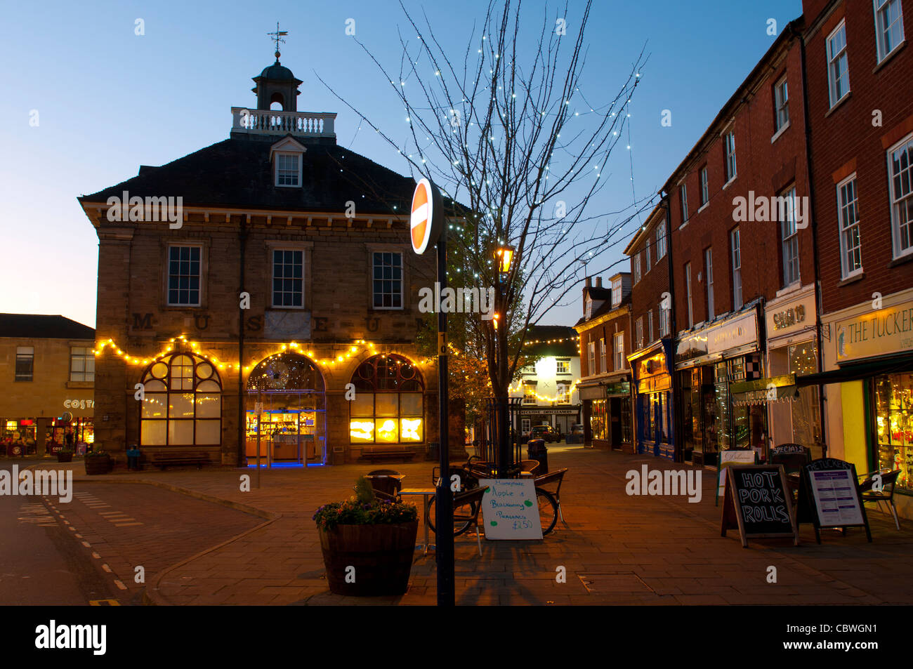 Town centre at Christmas, Warwick, Warwickshire, England, UK Stock