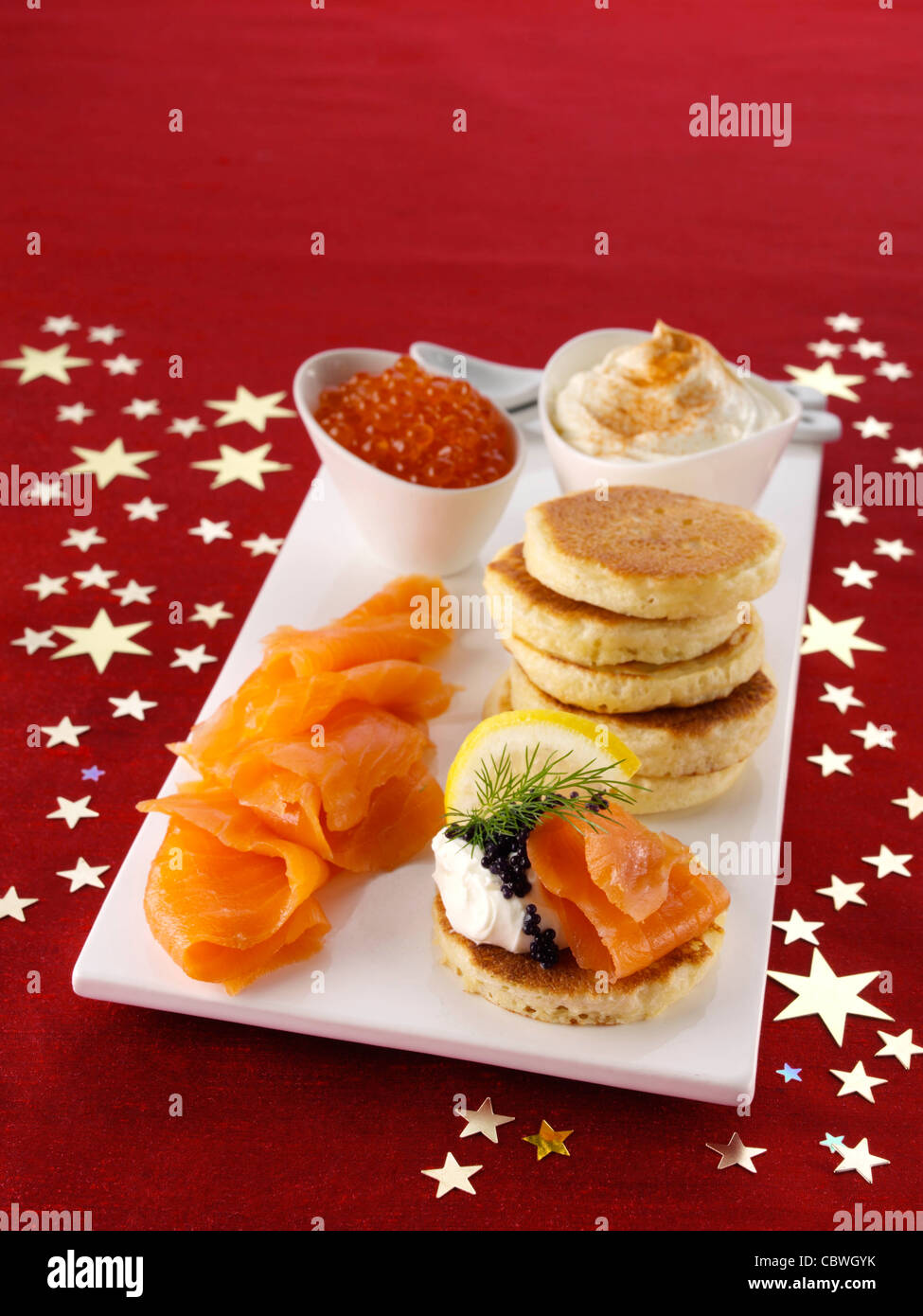 Blini salmon salmon roe sour hi-res stock photography and images - Alamy