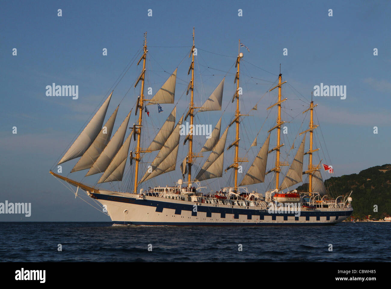 Star Clipper's Square Rigged ship 'Royal Clipper' under full sail off The Saintes in the West Indies Stock Photo