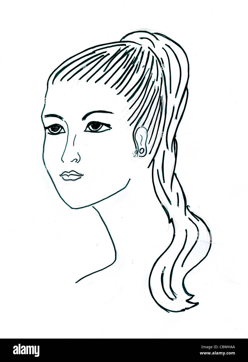 vector portrait of the girl on white background Stock Photo - Alamy
