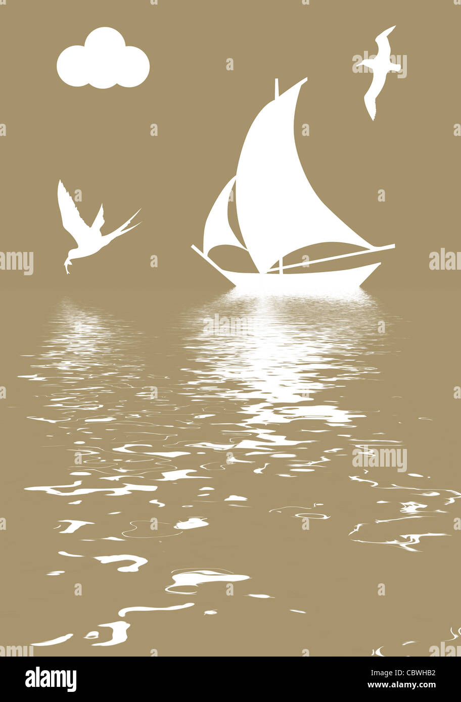 vector illustration sailboat in ocean Stock Photo - Alamy