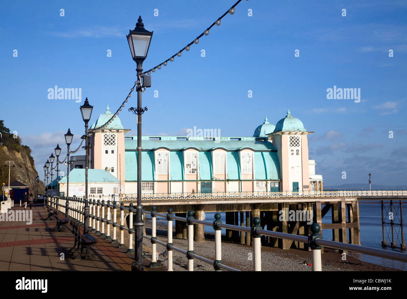 Promenade, pier and beach in winter, Penarth, Wales Stock Photo