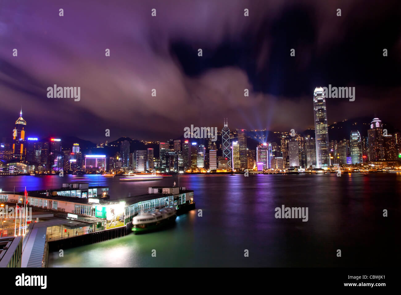 Hong Kong Harbor at Night from Kowloon Star Ferry Reflection Stock ...
