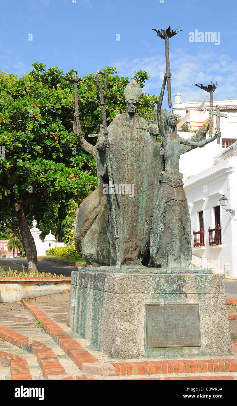 Photograph of La Rogativa on a tiny, shady plaza in Old San Juan. Stock Photo