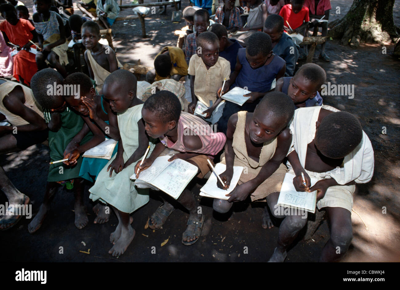 Children learning at an outdoor school in a remote area of Southern