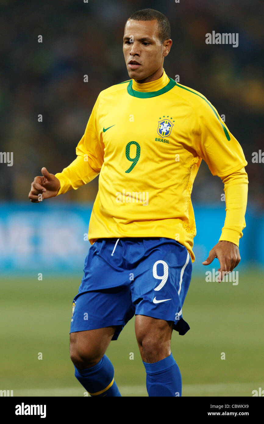 Luis Fabiano of Brazil in action during a FIFA World Cup match against Ivory Coast at Soccer City Stadium on June 20, 2010. Stock Photo