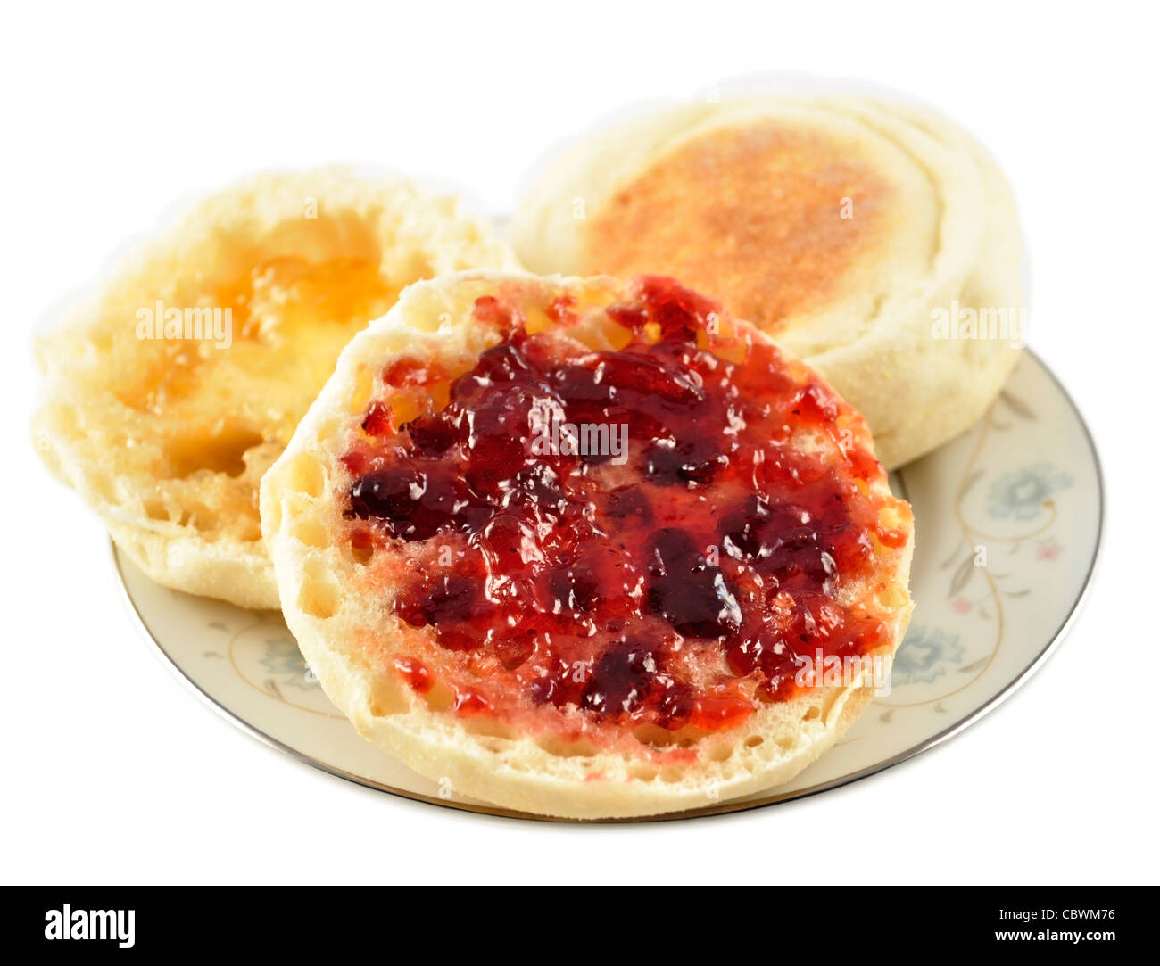 english muffins with jelly on white background Stock Photo Alamy
