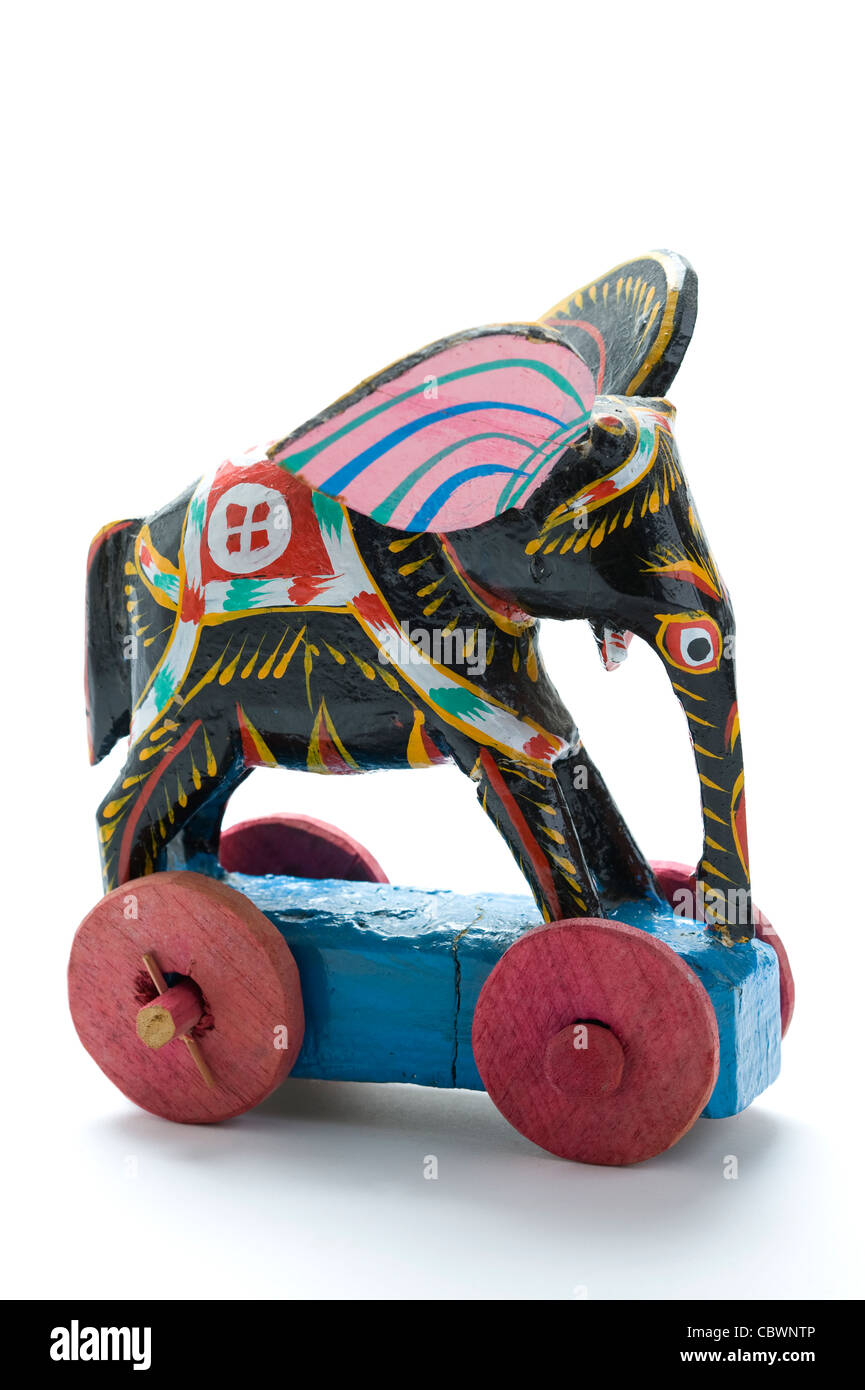 traditional handmade painted wooden elephant toy from Bangladesh Stock