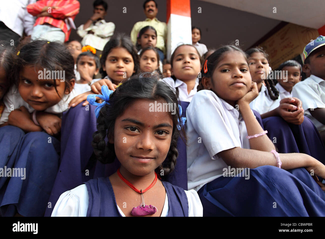 School children with teachers in  Andhra Pradesh South India Stock Photo