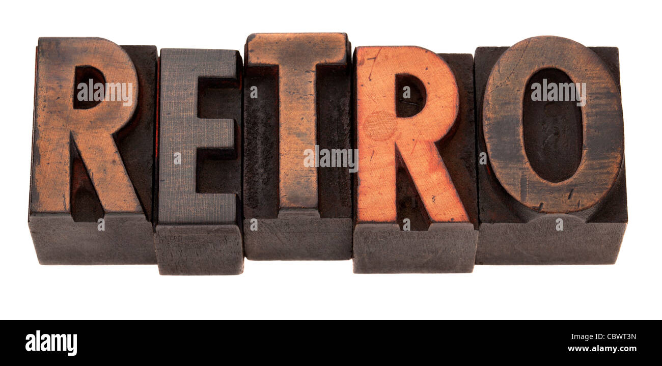 retro word in antique wooden letterpress printing blocks, stained by