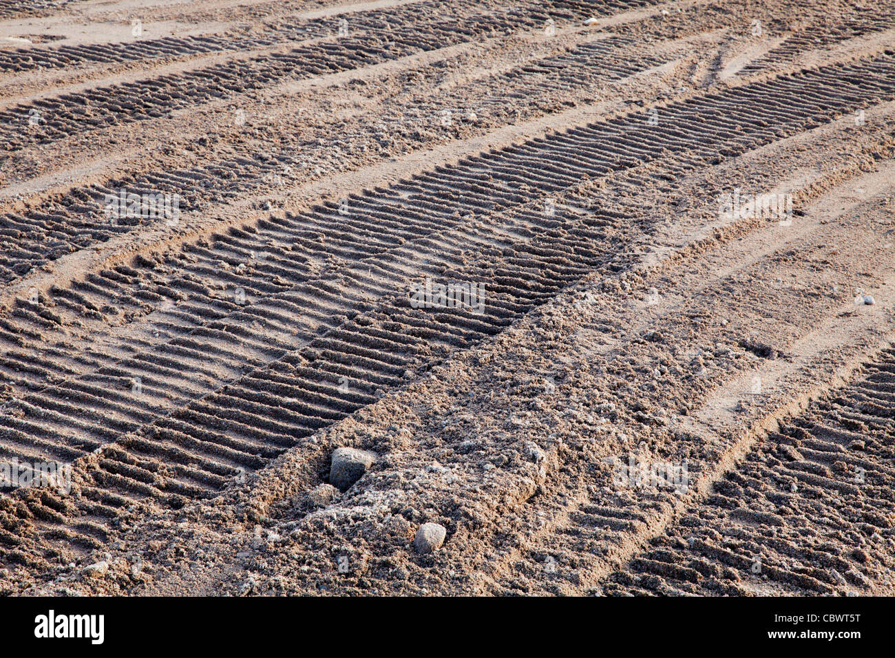 bulldozer tracks on disturbed dirt in a construction place Stock Photo