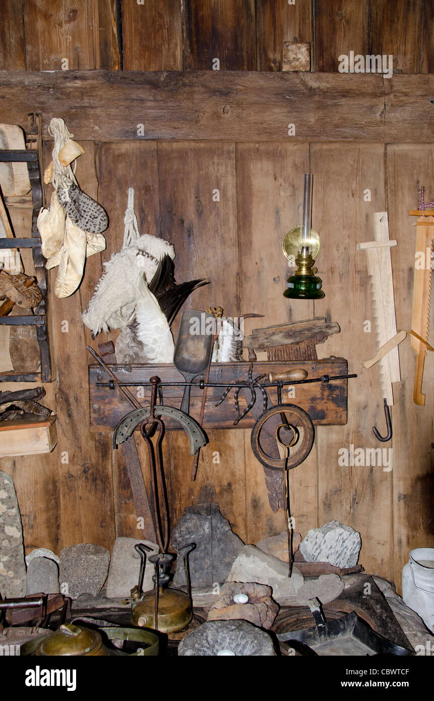 Denmark, Faroe Islands. Kirkjubour museum. Roykstovan, 700 year old farm house. Stock Photo