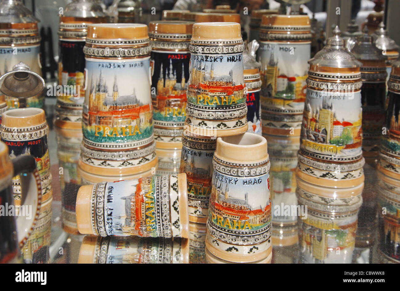 Souvenir beer mugs, Prague, Czech Republic Stock Photo Alamy