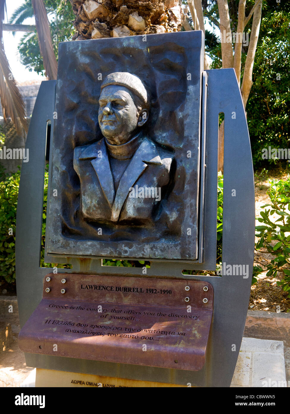Statue to writer Lawrence Durrell Corfu Town in the Ionian Islands in Greece Stock Photo Alamy