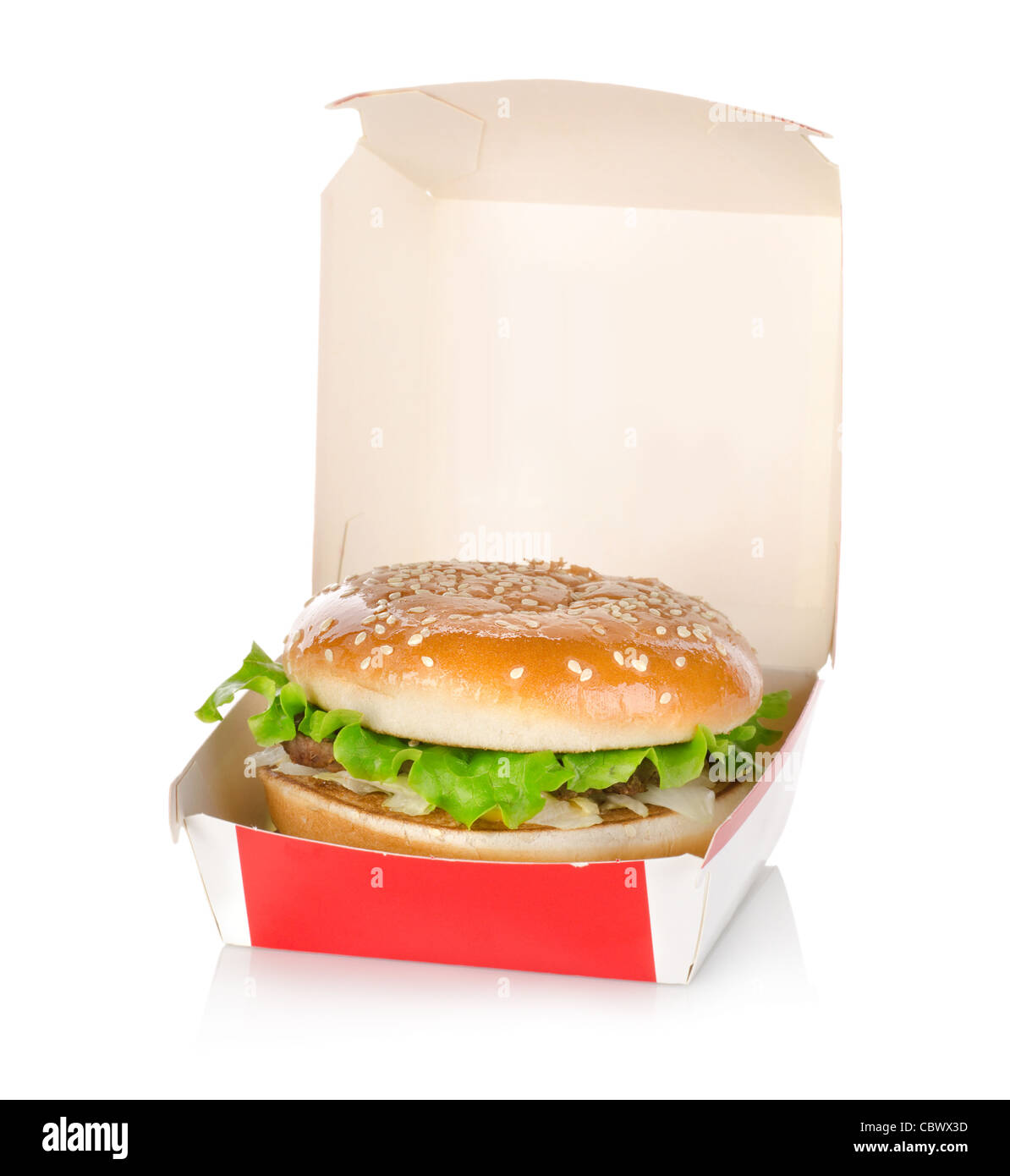 Hamburger in package isolated on a white background Stock Photo