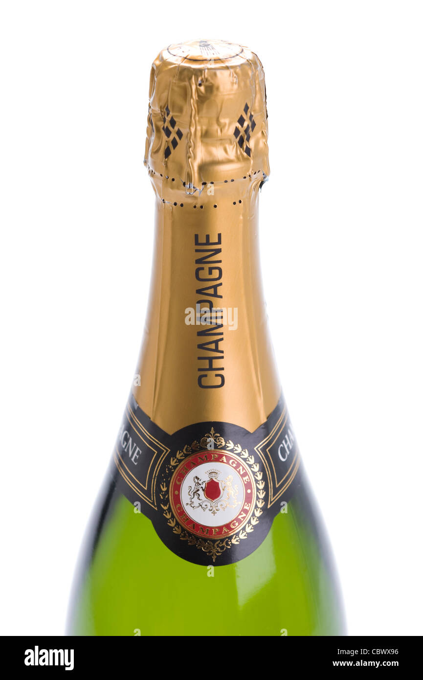 champagne bottle top and neck isolated against a white background Stock Photo