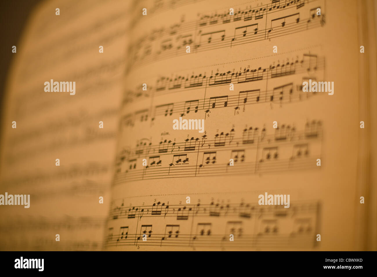 music stand with piano notes Stock Photo