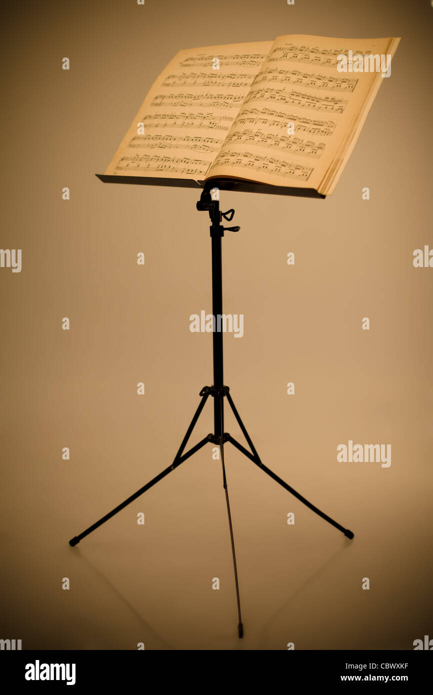 music stand with piano notes Stock Photo