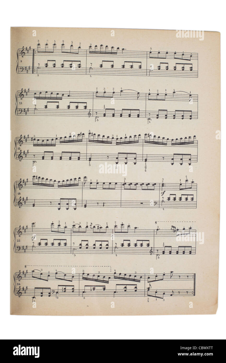 old music sheet isolated on white Stock Photo