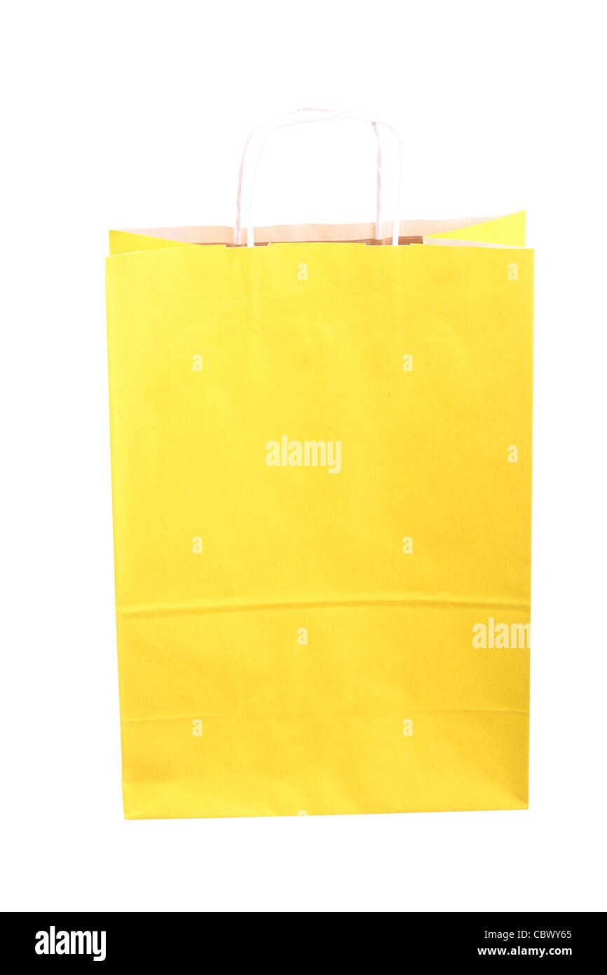 Shopping yellow recycle gift bags and isolated on white background