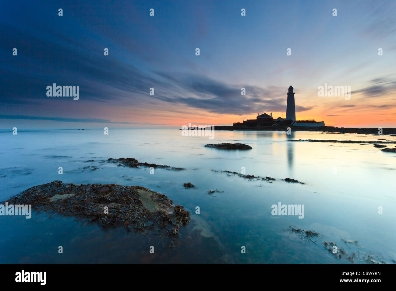 St Mary's Lighthouse near Whitley Bay in Northumberland at sunrise