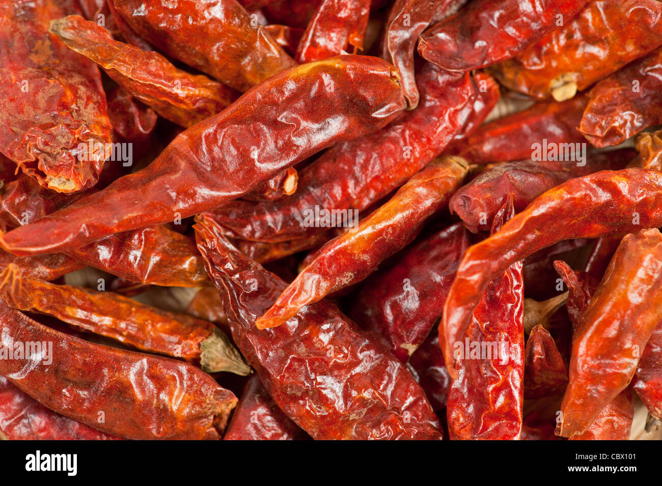 Dried chili peppers Stock Photo