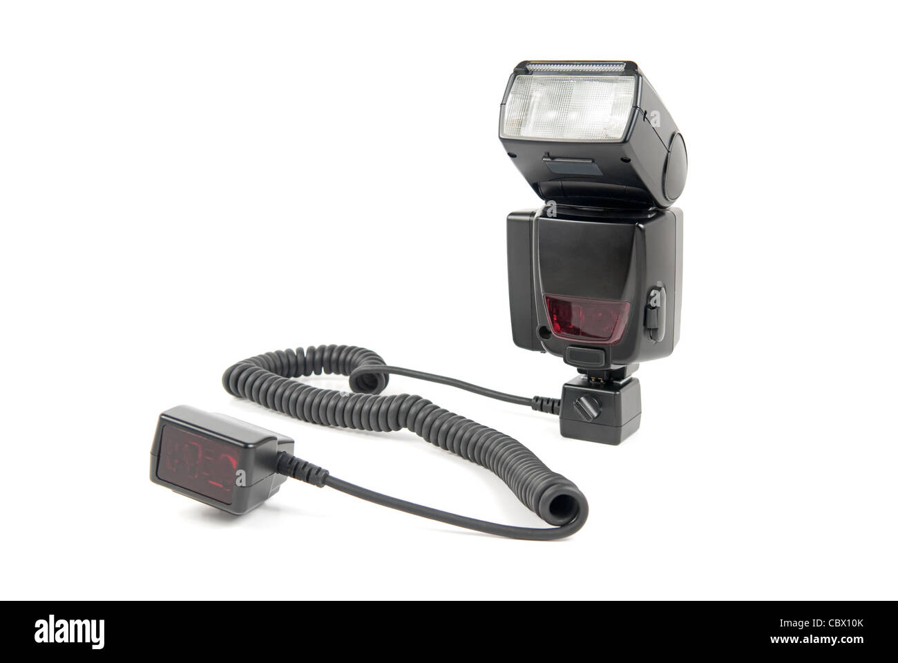 External flash connected to offcamera shoe cord Stock Photo Alamy