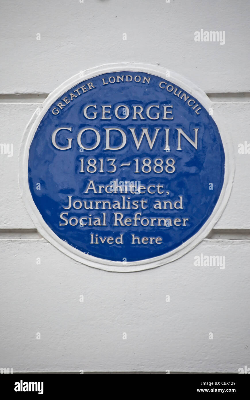 greater london council blue plaque marking a home of 19th century architect, journalist and social reformer, george godwin Stock Photo