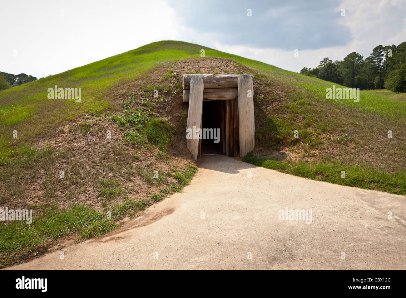 Ocmulgee National Monument in Macon, GA. The site of Native American burial mounds. Stock Photo