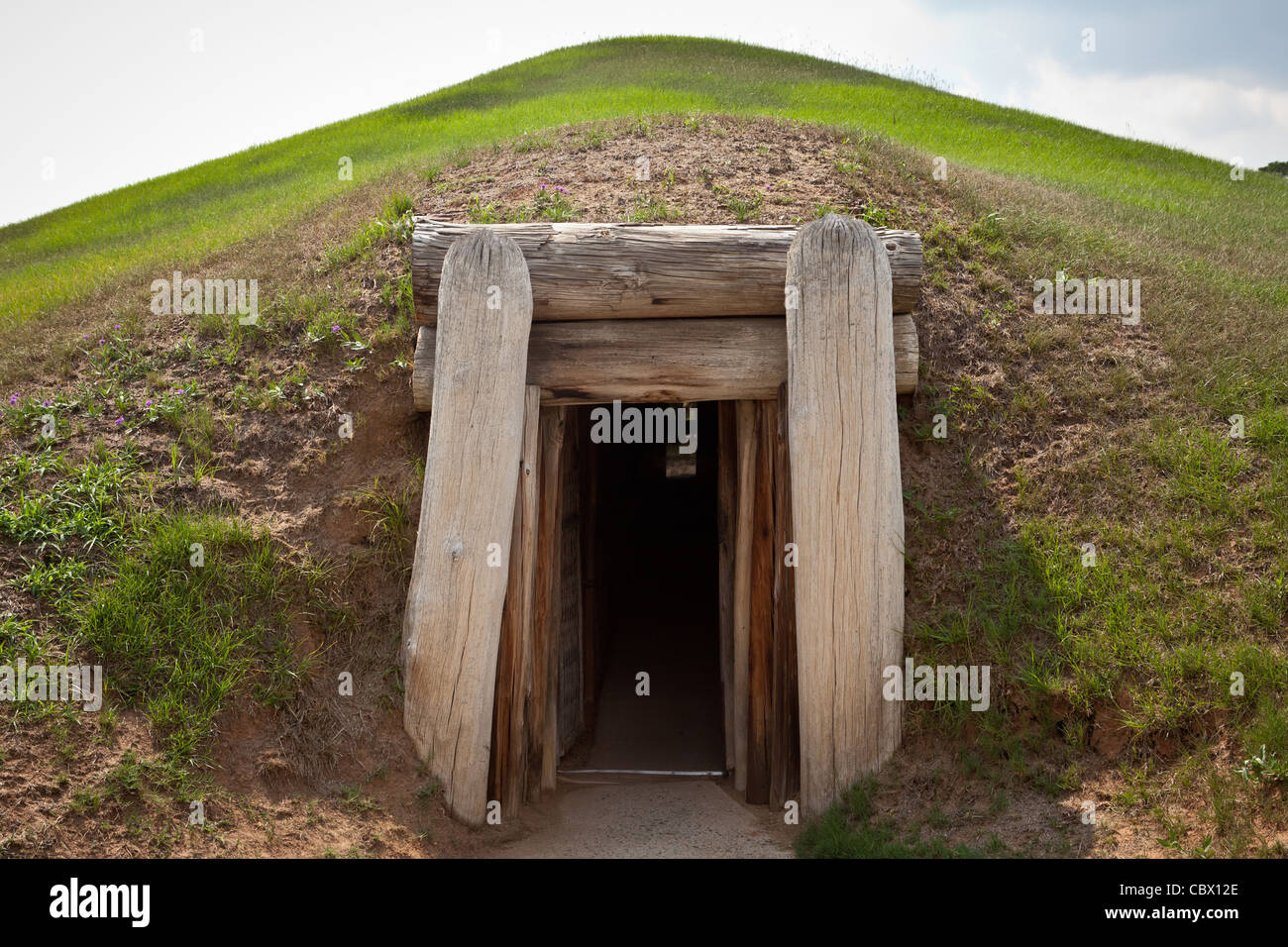 Ocmulgee National Monument in Macon, GA. The site of Native American burial mounds. Stock Photo