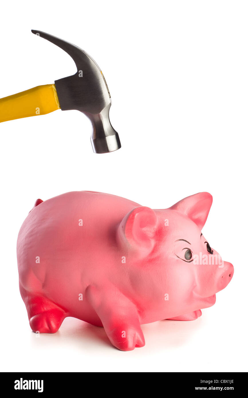 ceramic Piggy Bank with hammer Stock Photo Alamy