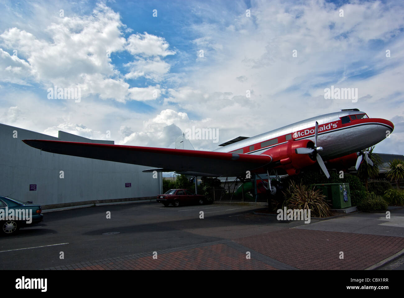 Salvaged DC3 aircraft McDonald's Restaurant playground Lake Taupo New Zealand Stock Photo