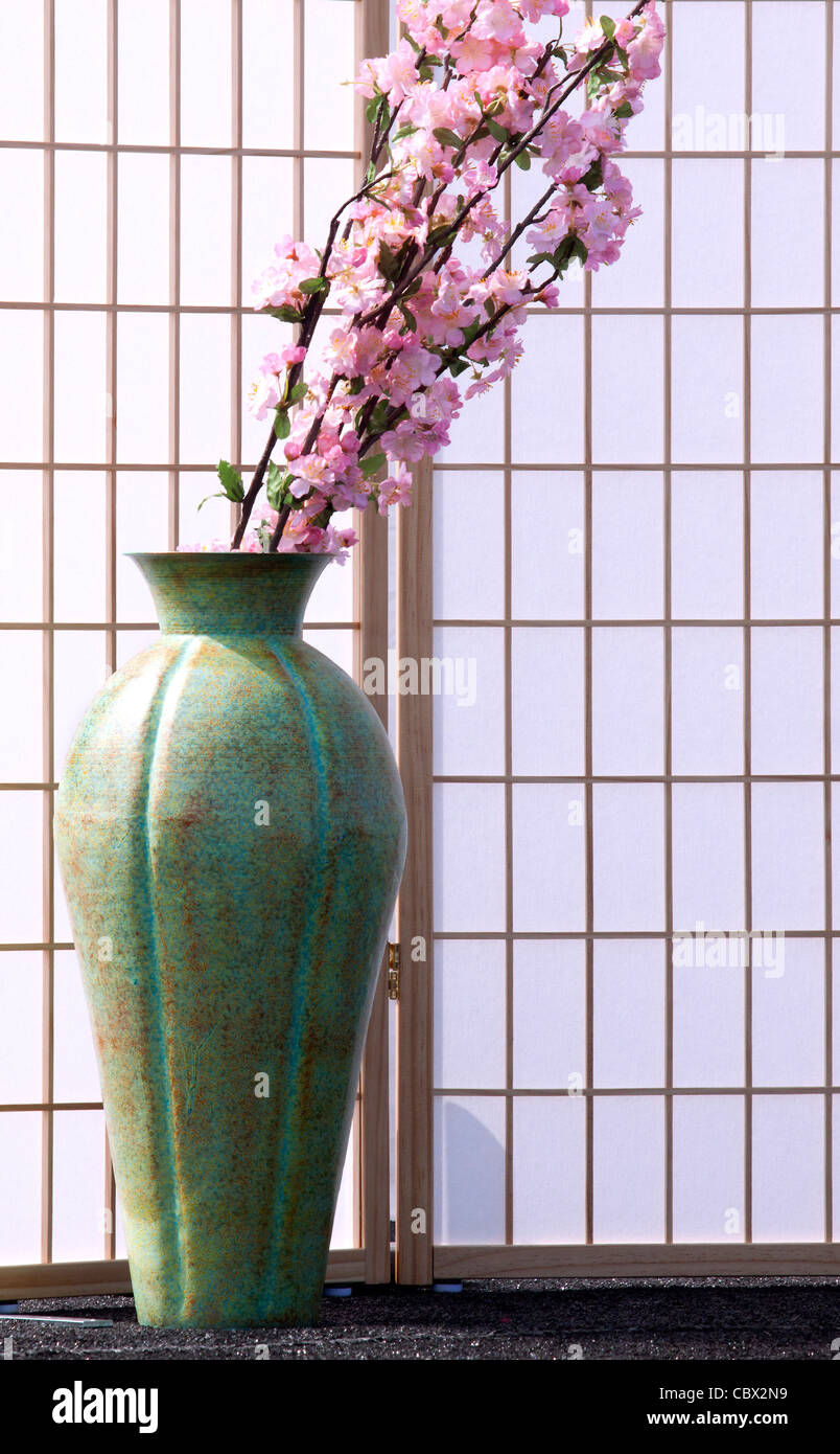 Flower vase filled with cherry blossoms Stock Photo Alamy