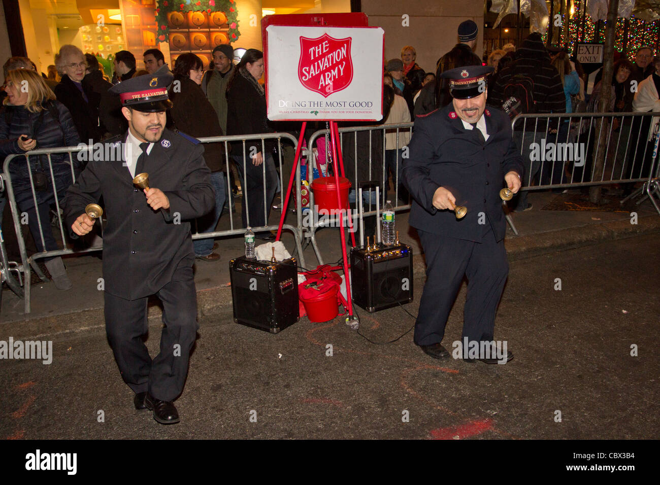 Salvation Army volunteers singing and dancing at Rockefeller Center in New York City at