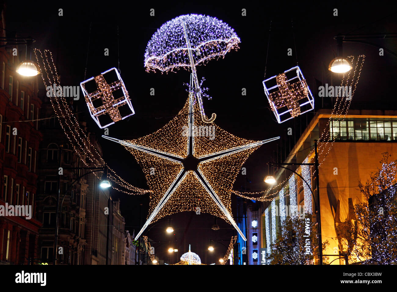 Christmas lights and decorations in Oxford Street in London Stock Photo