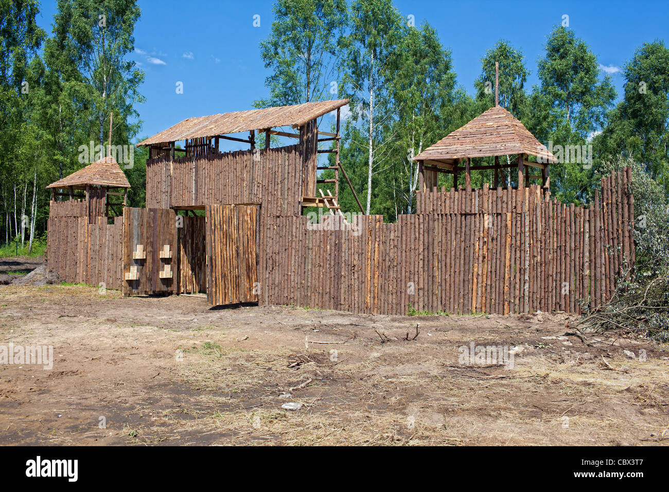 ancient wooden fort at sunny day Stock Photo Alamy
