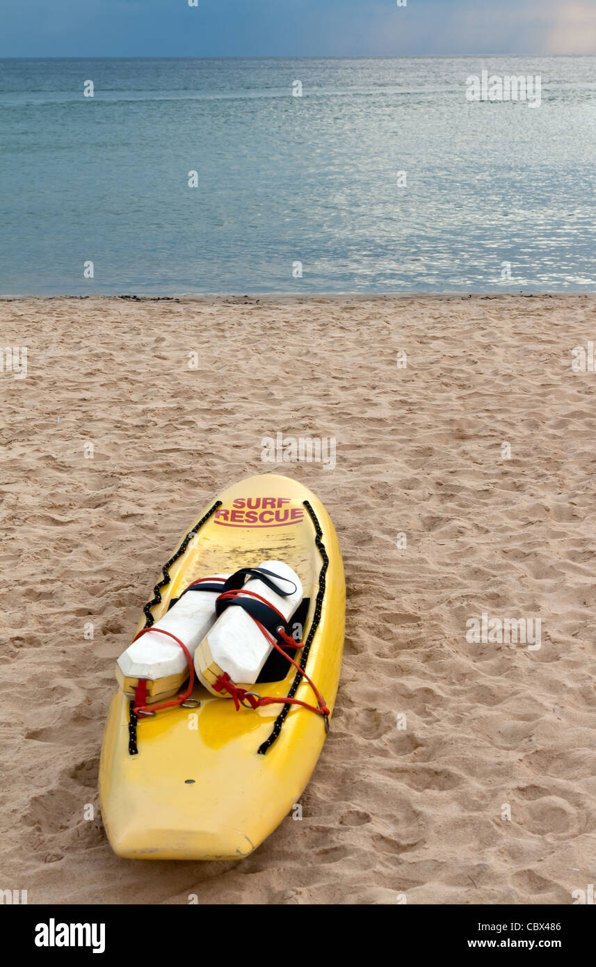 yellow canoe rescue on the sand tropical beach Stock Photo - Alamy