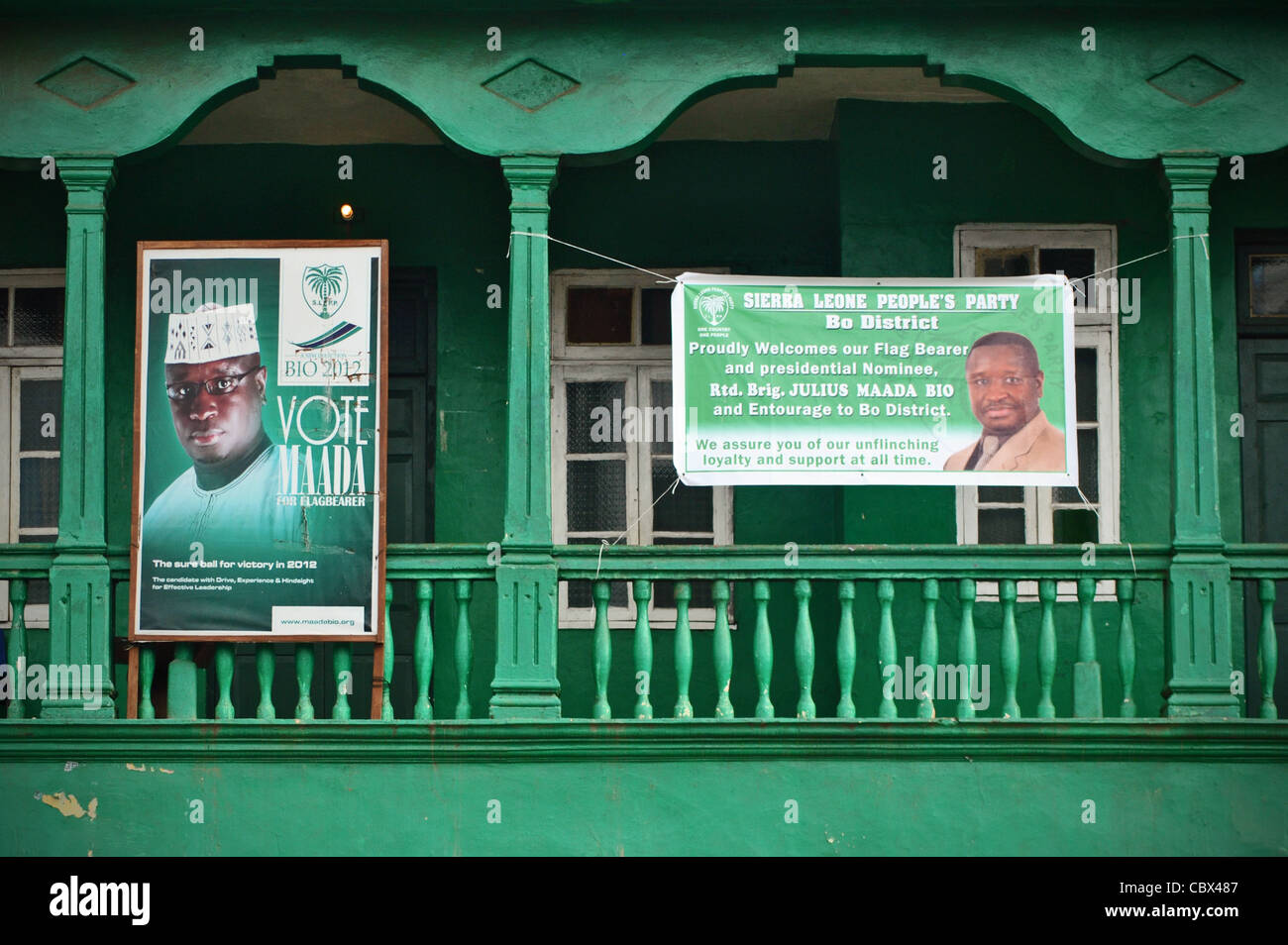 Campaign posters for Julius Maada Bio, SLPP candidate in the 2012 elections in Sierra Leone Stock Photo