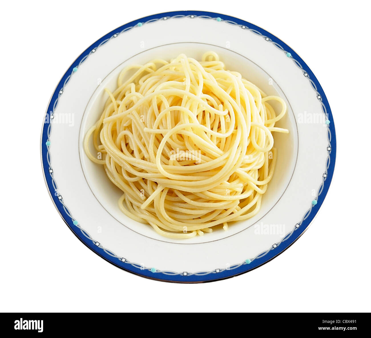 spaghetti on a plate , top view on white background Stock Photo - Alamy