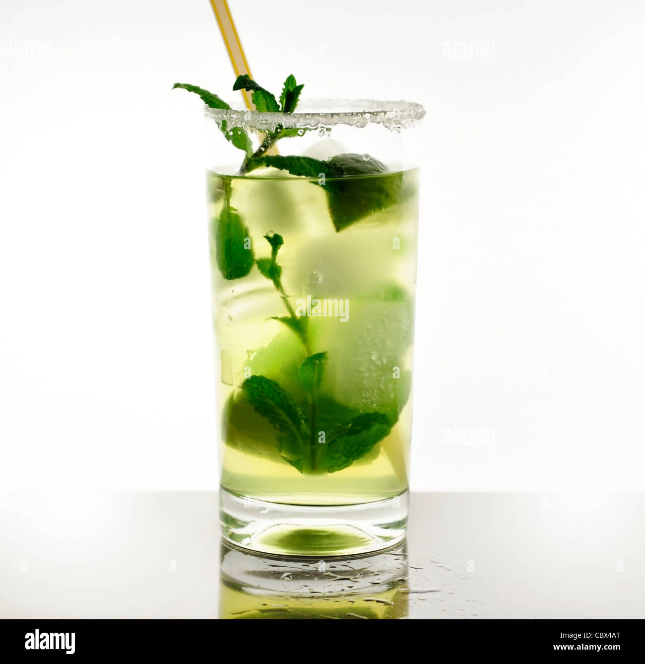 cocktail with lime ,mint and ice cubes Stock Photo