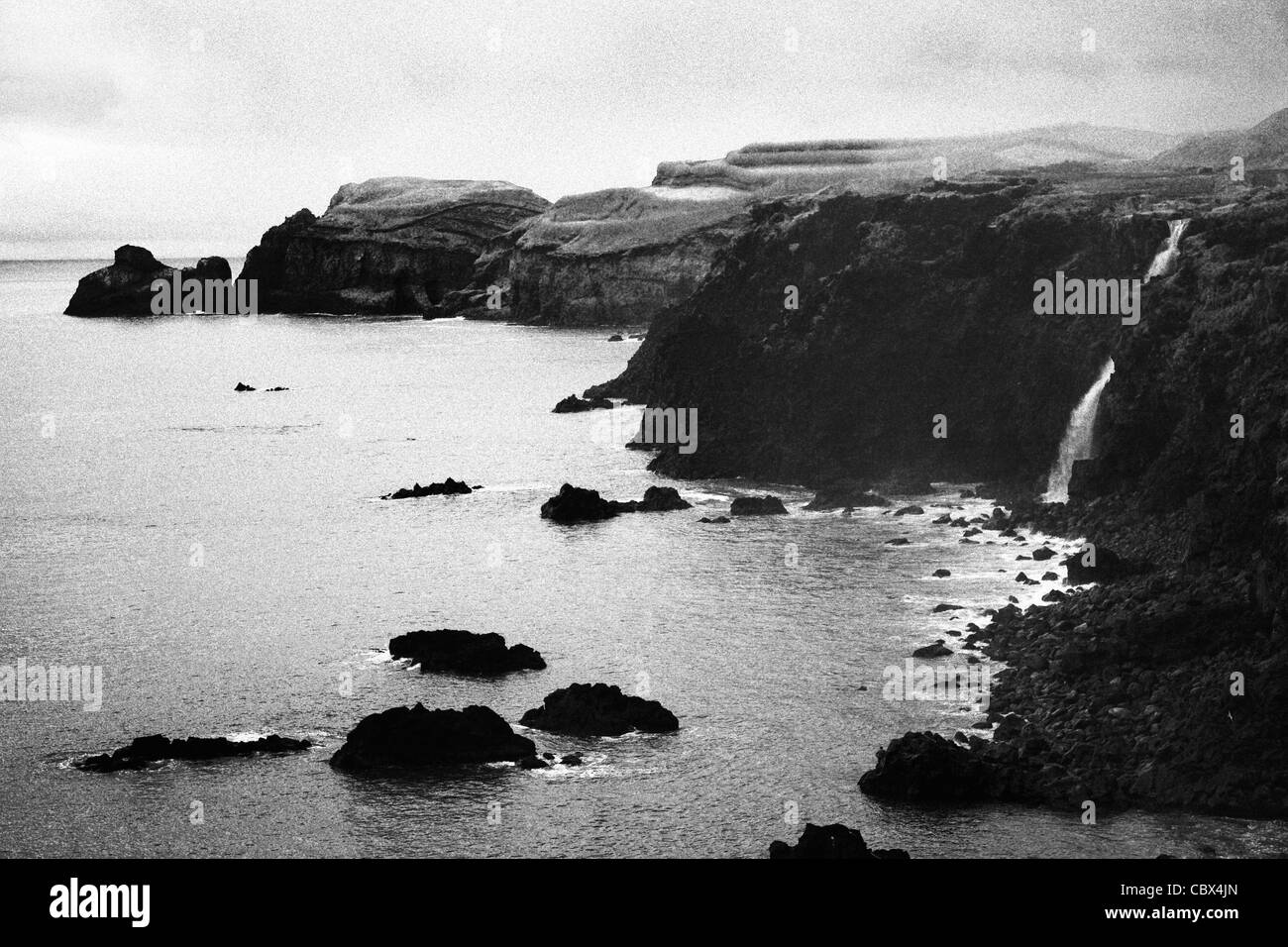 Black and white coastal landscape from Sao Miguel island, Azores, Portugal. Stock Photo