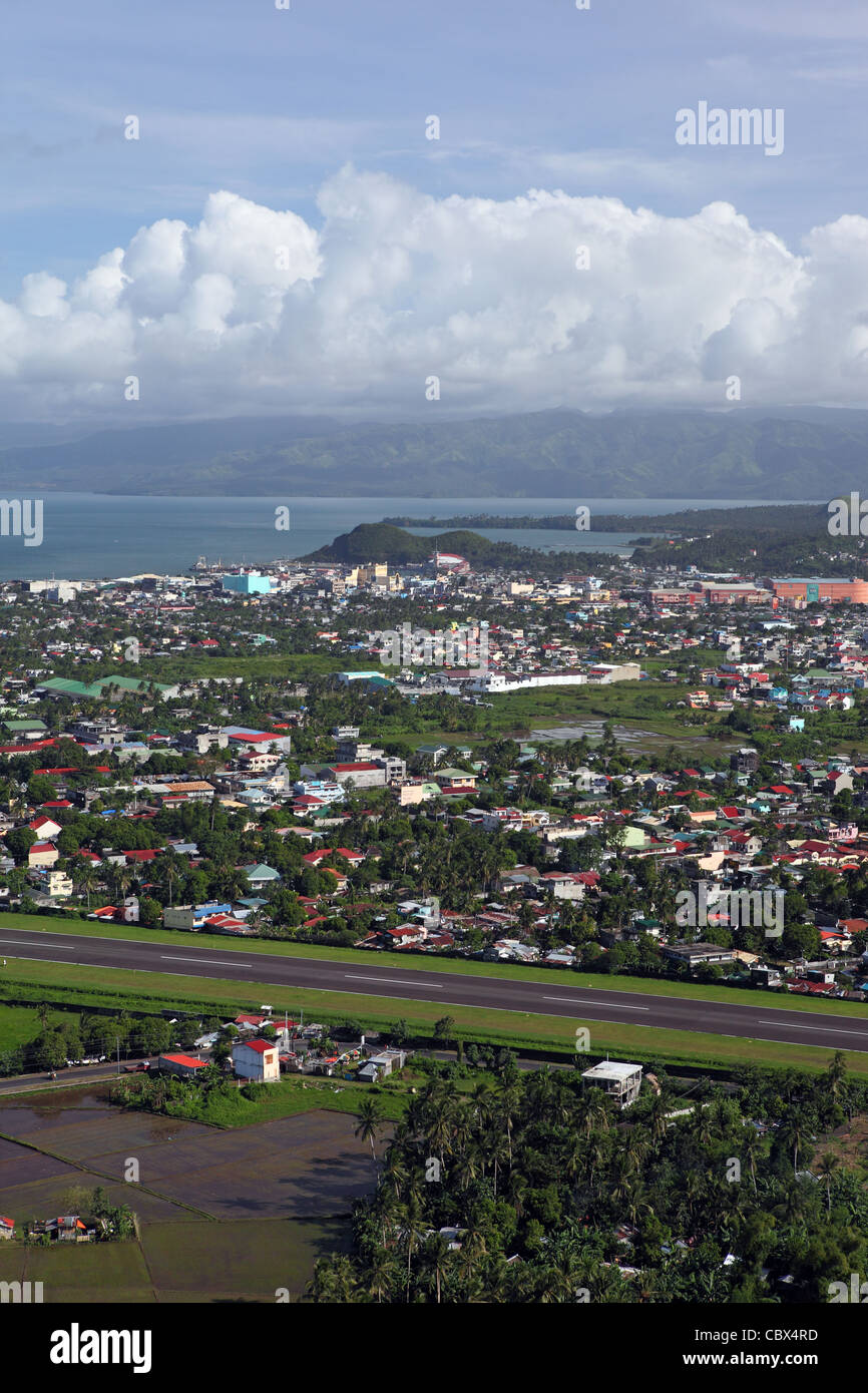 View of Legazpi (Legaspi) City and airport runway. Legaspi, Luzon, Albay, Bicol, Philippines, South-East Asia, Asia Stock Photo