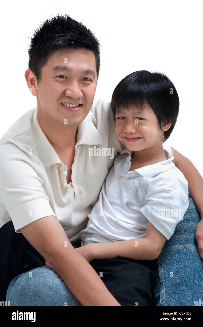 Father and son on white background Stock Photo - Alamy