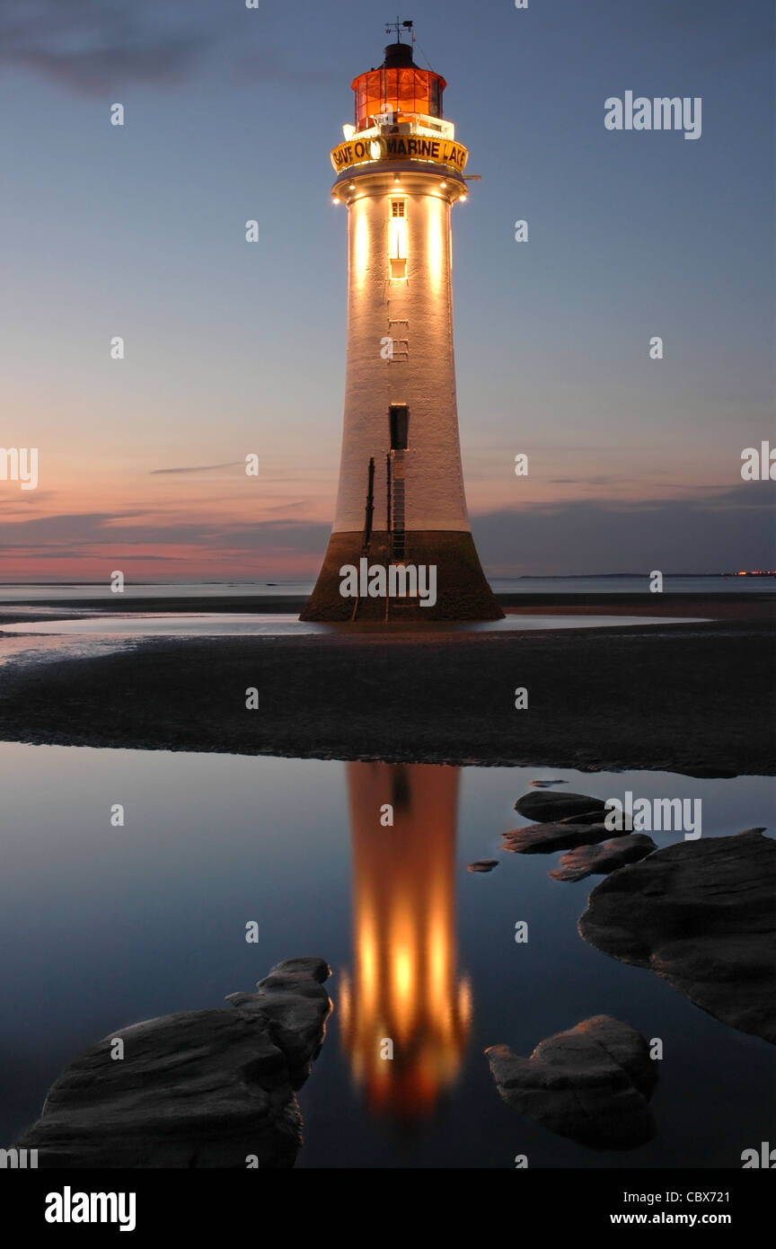 New Brighton Lighthouse Illuminated Cheshire UK Stock Photo