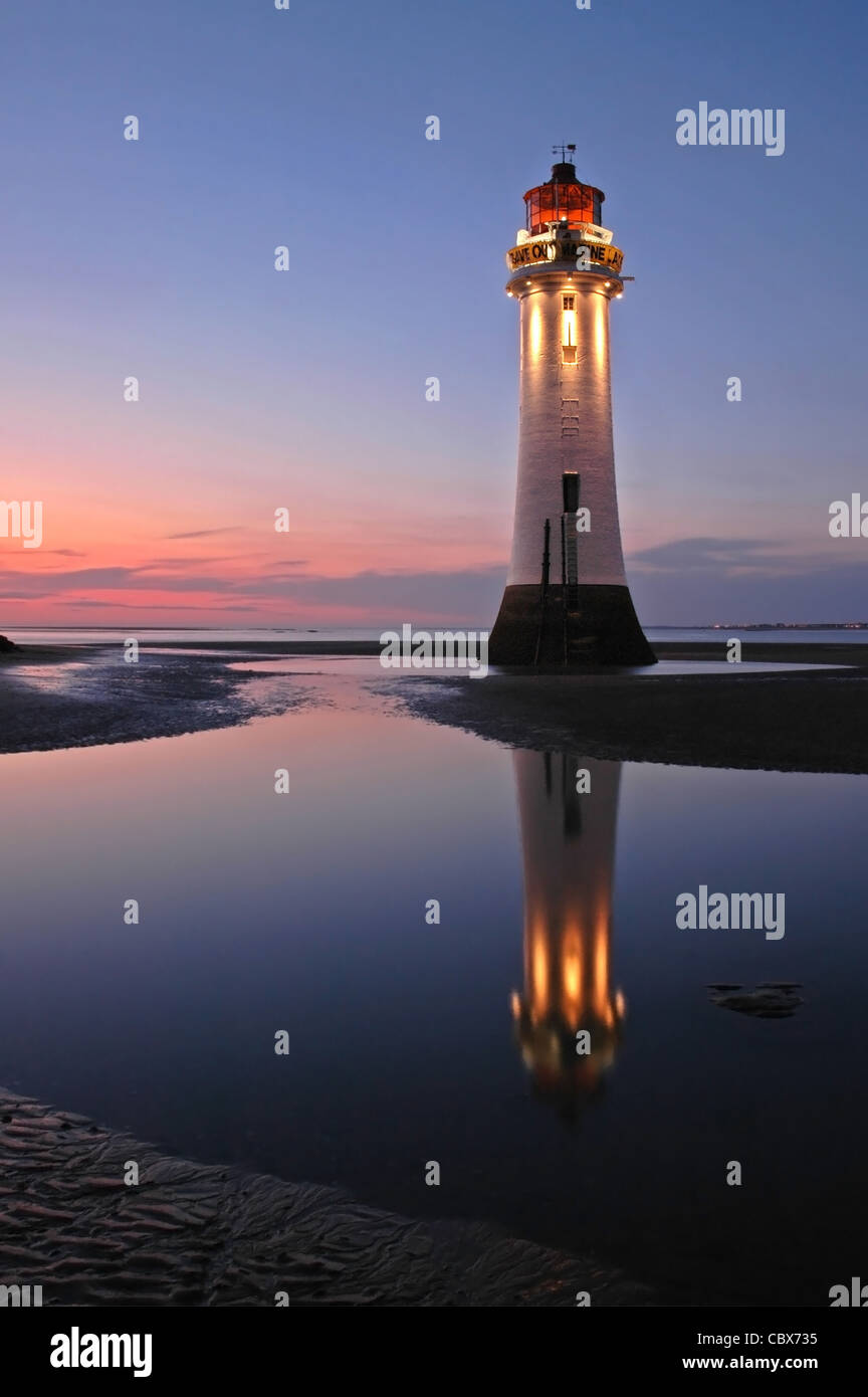 New Brighton Lighthouse Illuminated Cheshire UK Stock Photo Alamy