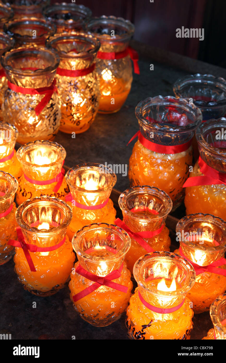 Burning candles inside Kek Lok Si Temple. Penang Island