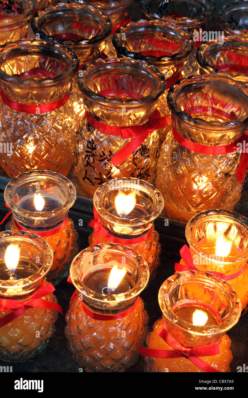 Burning candles inside Kek Lok Si Temple. Penang Island