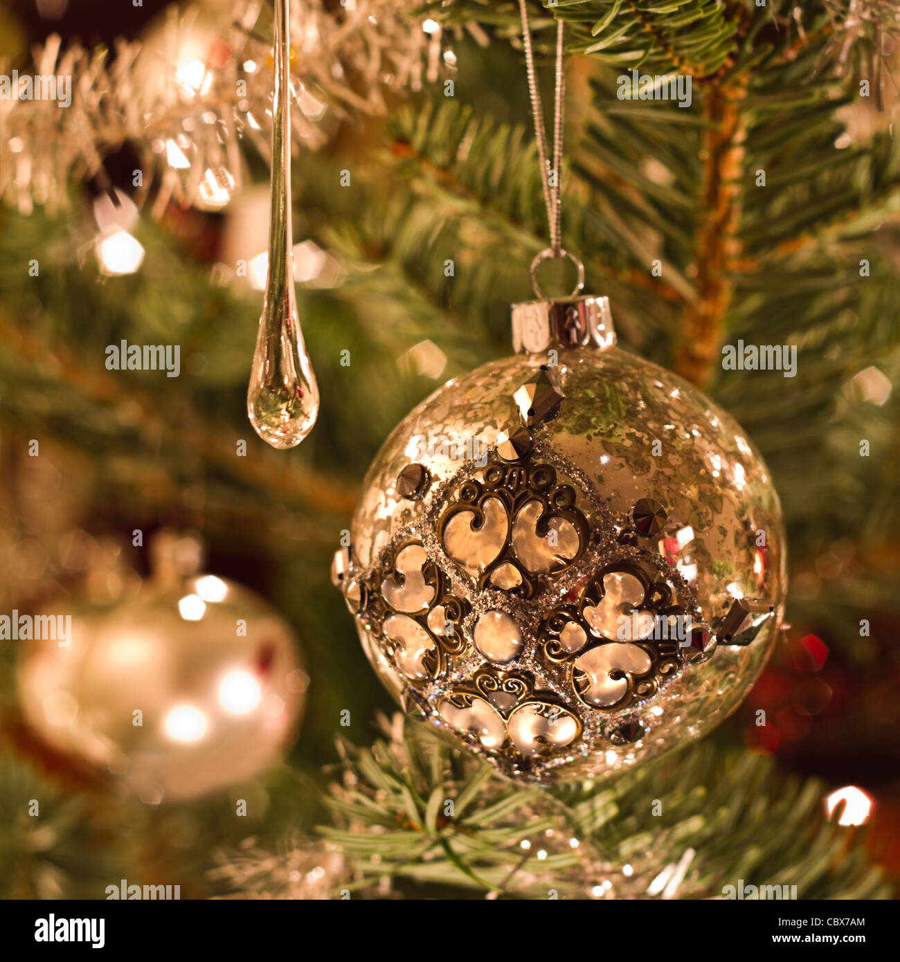 Christmas Tree Decoration In Silver And Glass Square Image With